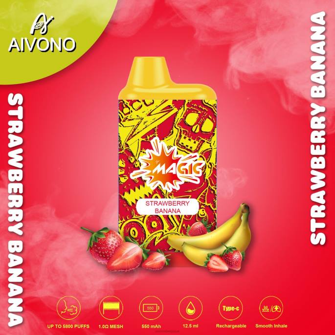 Aivono AIM MAGIC cigarette de boîte de 5800 bouches fraise banane - RN6J93 Aivono Puffs