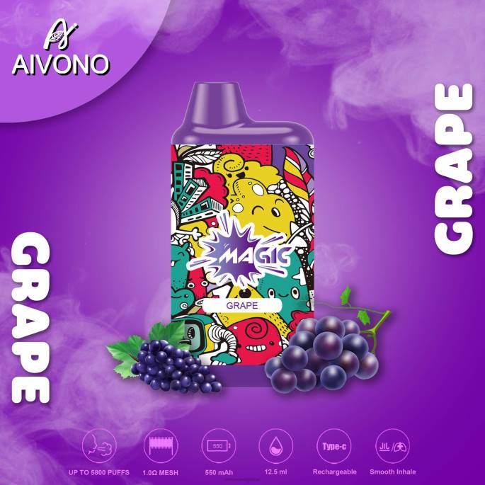 Aivono AIM MAGIC cigarette de boîte de 5800 bouches raisin - RN6J92 Aivono Belgique