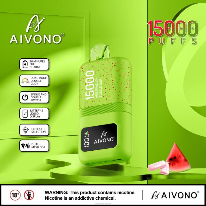 Aivono AIM magic 15000 bubble-gum à la pastèque - RN6J65 Aivono Puffs