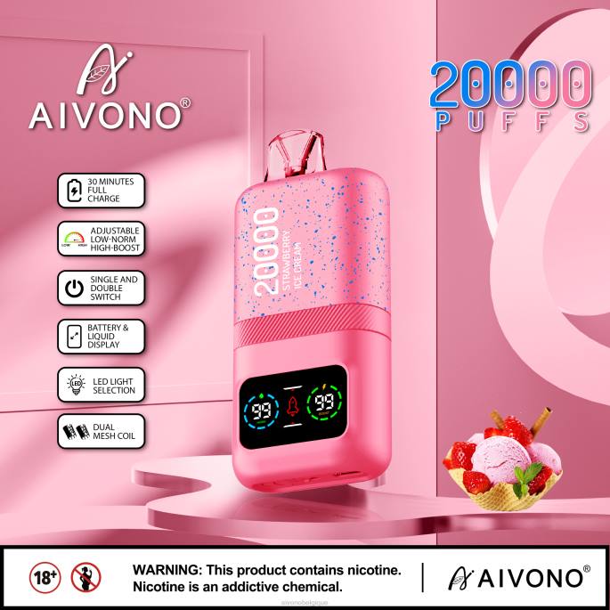 Aivono AIM magic 20000 glace à la fraise - RN6J80 Aivono Belgique